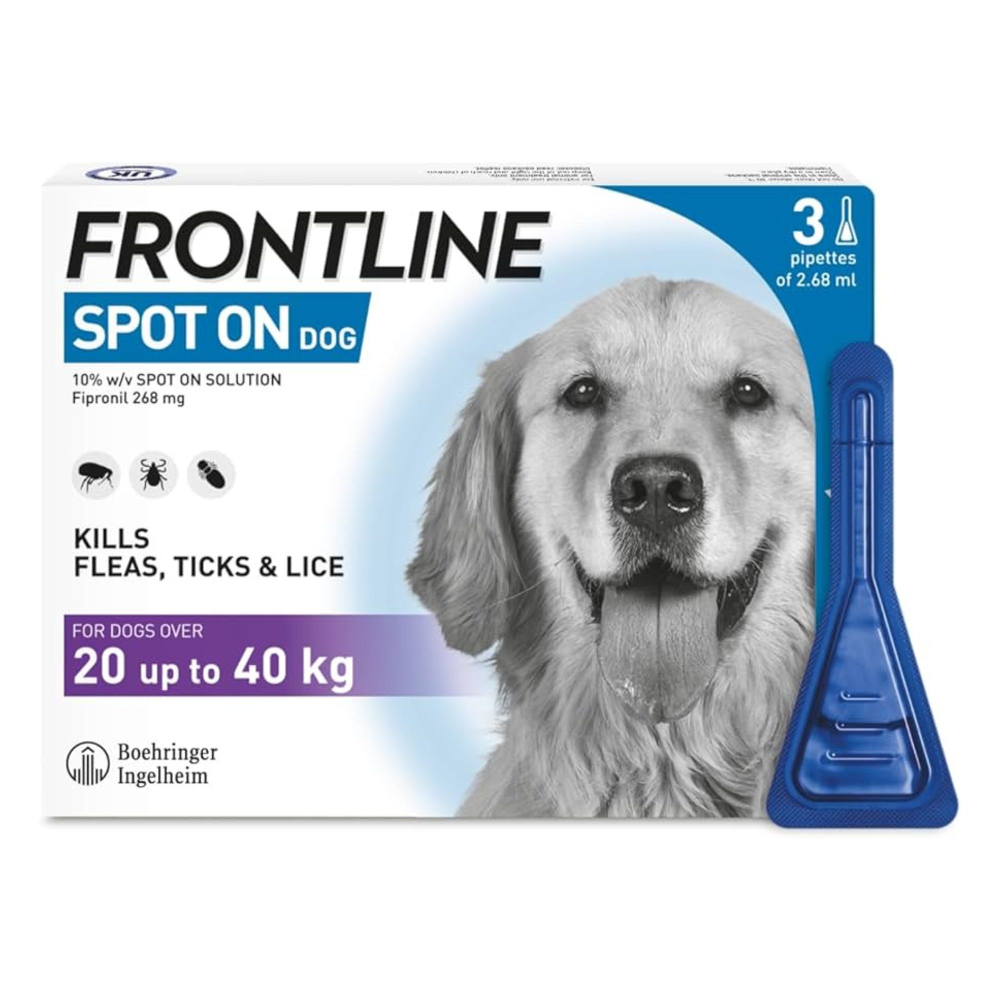 FRONTLINE Spot On Flea & Flea Tablets Treatment for Large Dog (20-40kg) 3 Pipettes