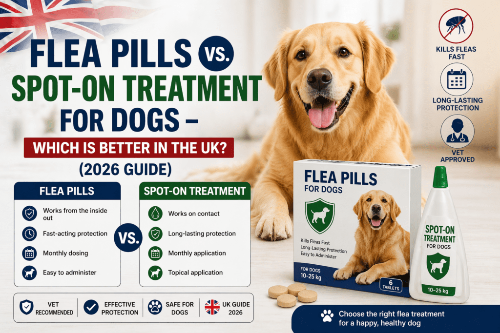 lea pills vs spot-on treatment for dogs UK comparison showing which flea treatment works better and faster for dogs in 2026 guide