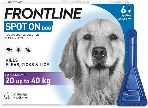 FRONTLINE Plus Flea & Tick Treatment for Medium Dogs – 6 Pipettes
