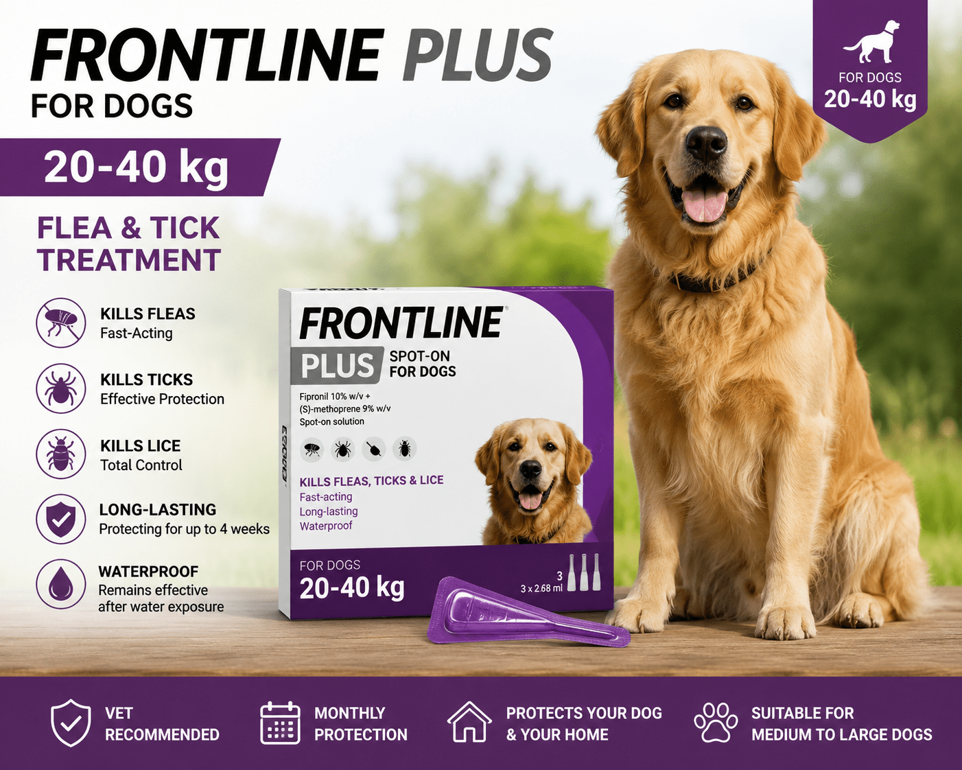Frontline Plus for Dogs 20-40kg flea and tick treatment for large dogs in the UK