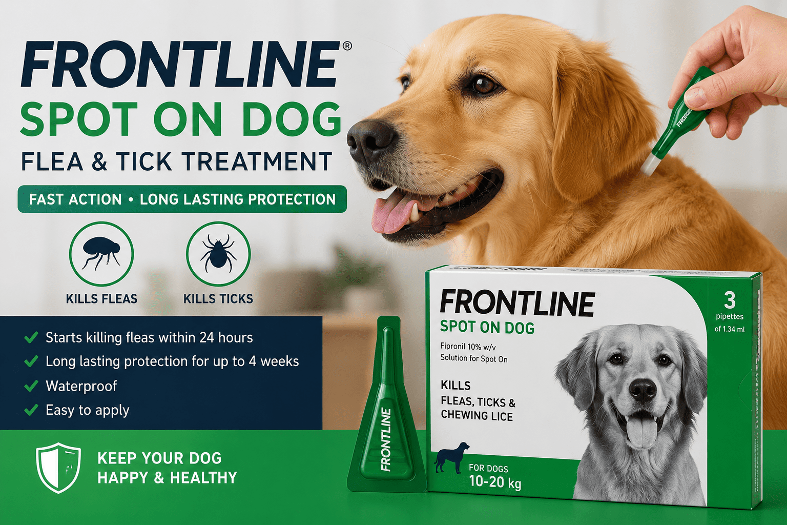 Frontline Spot On Dog flea and tick treatment for dogs – easy monthly parasite protection