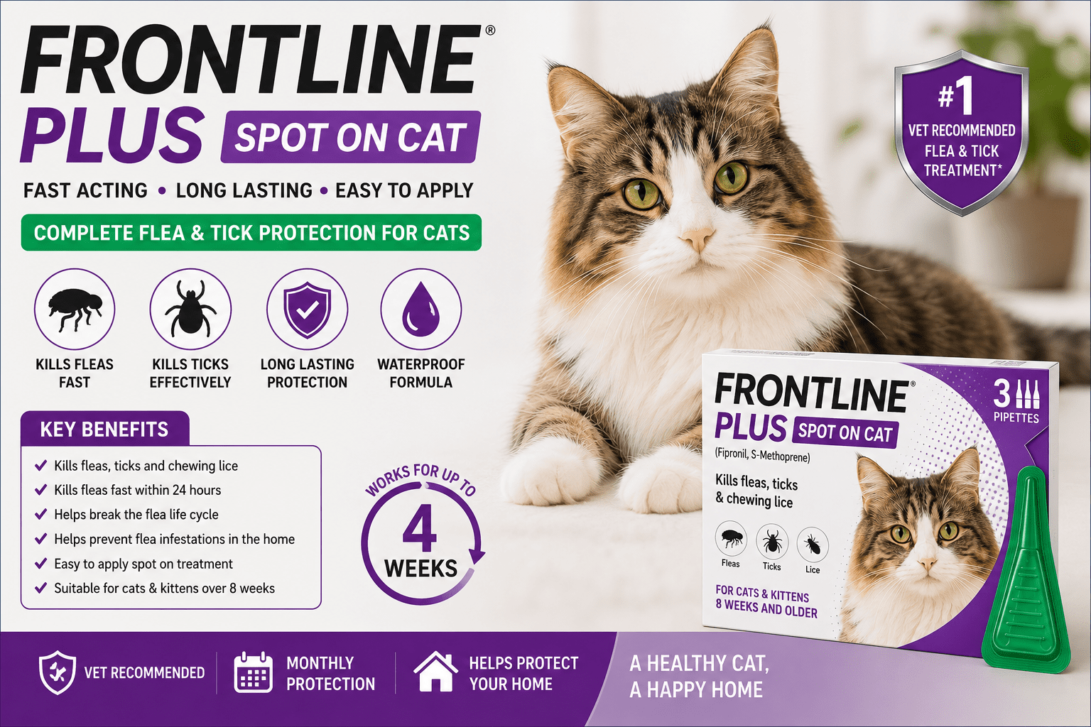 Frontline Plus Spot On Cat flea treatment for cats and tick protection