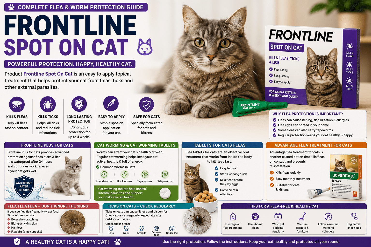 Product Frontline Spot On Cat flea treatment for cats protecting against fleas, ticks, and common parasites