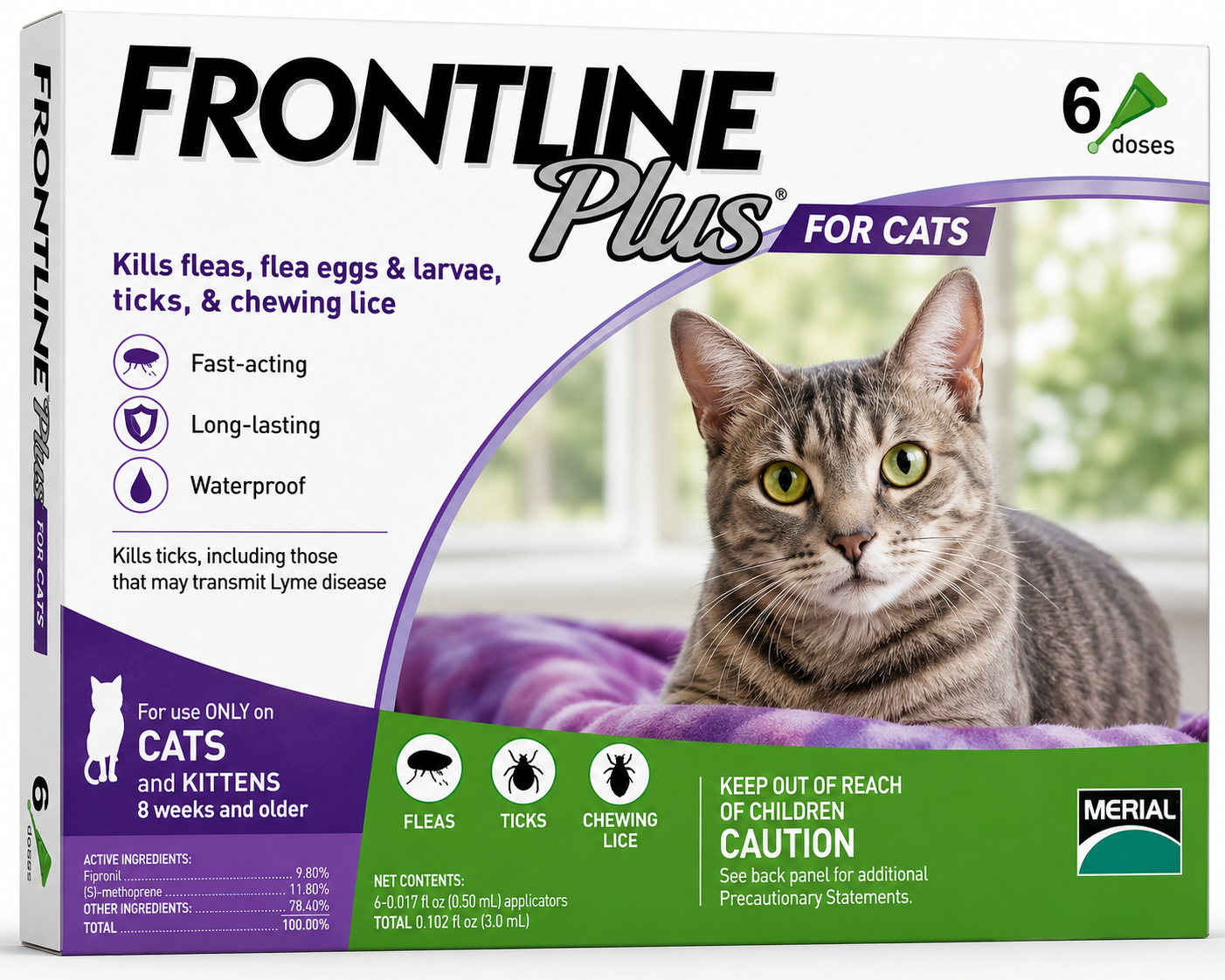 Frontline Plus for Cats spot-on flea and tick treatment providing monthly parasite protection for healthy cats